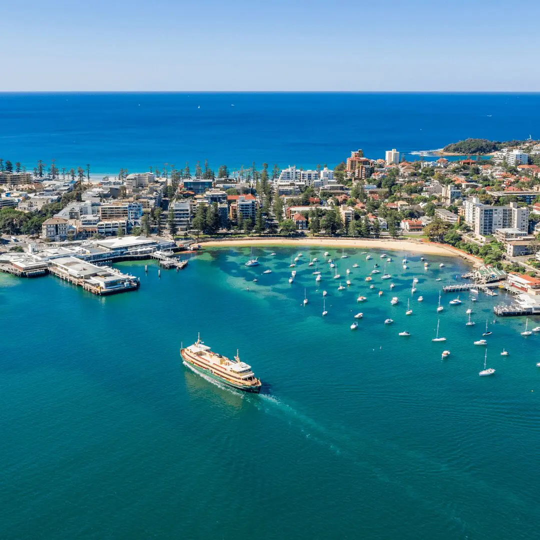 Aerial view of Manly Ferry and Wharf – iconic scene in the heart of the Manly property market.