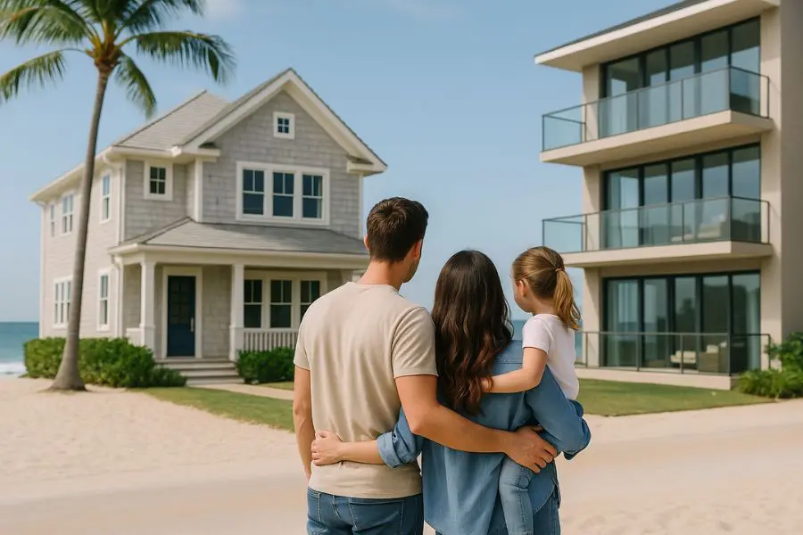 Young family working with a Northern BEaches Buyers Agent and decidig whether topurchase a beachfront house or an apartment Young family working with a Northern BEaches Buyers Agent and decidig whether topurchase a beachfront house or an apartment