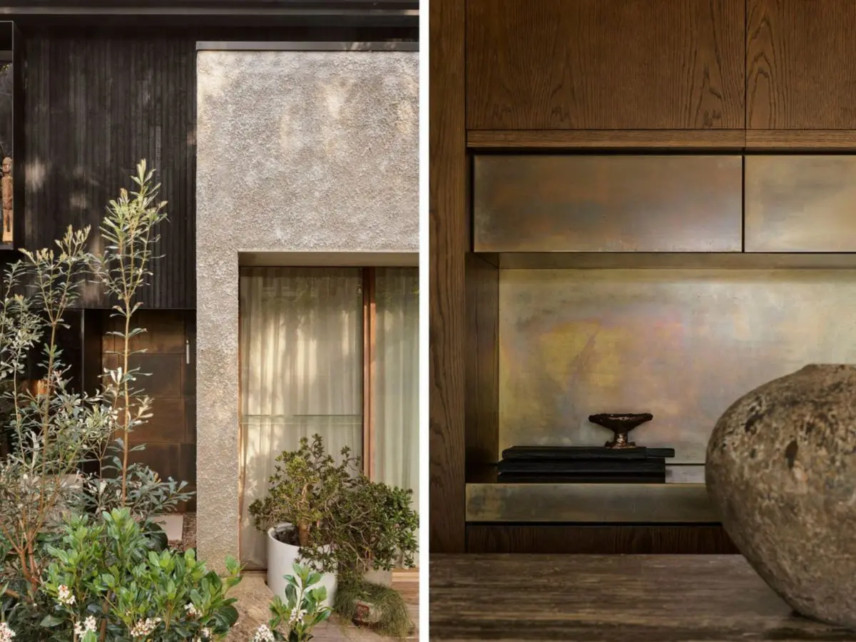 Rendered entry with native garden and timber joinery detail of a house on Koala Crescent, Avalon, negotiated under the guide for a client