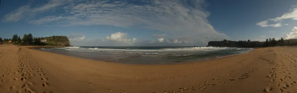 Avalon Beach from the sand, between its two headlands