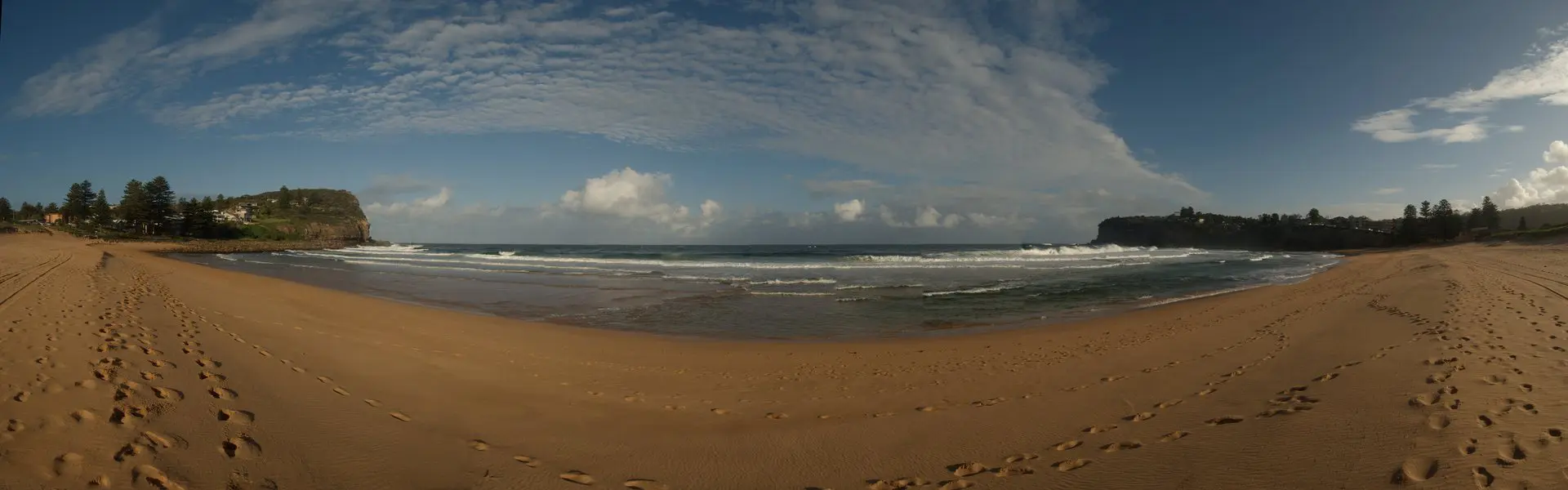 Avalon Beach from the sand, between its two headlands