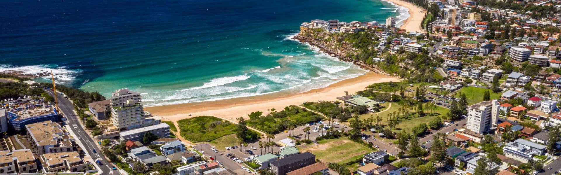 Freshwater Beach and the streets behind it from the air