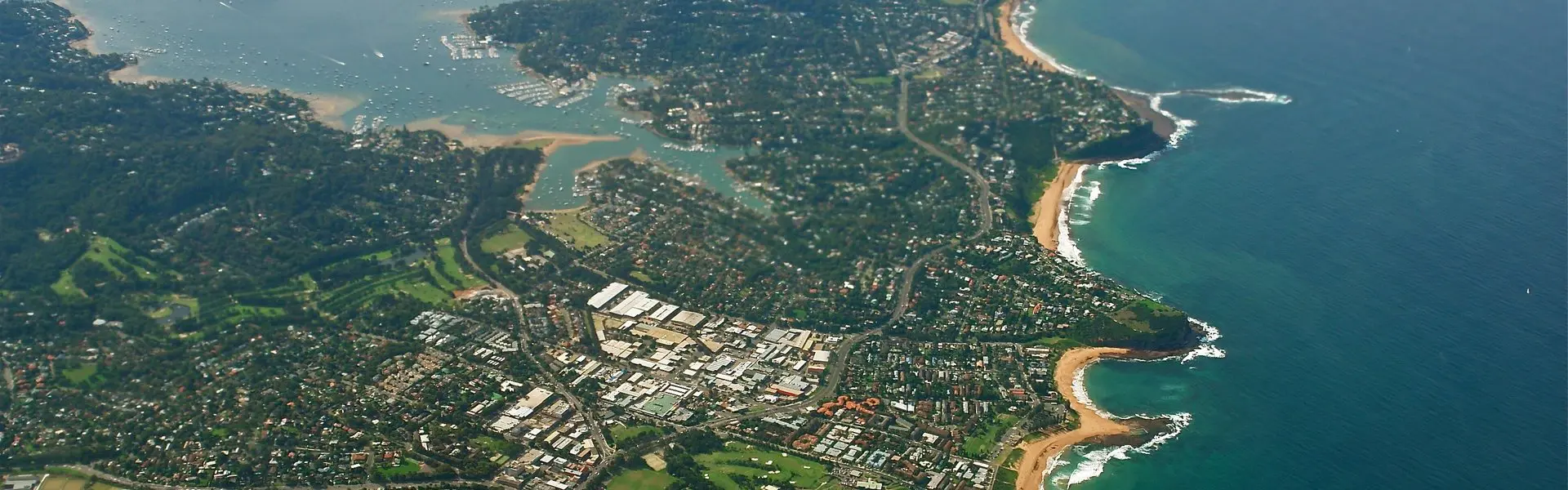 Mona Vale, Pittwater and the northern peninsula from the air