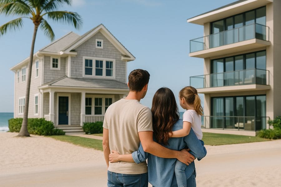 Young family working with a Northern BEaches Buyers Agent and decidig whether topurchase a beachfront house or an apartment